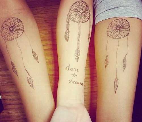 Dreamcatcher Tattoos On Thigh And Forearm